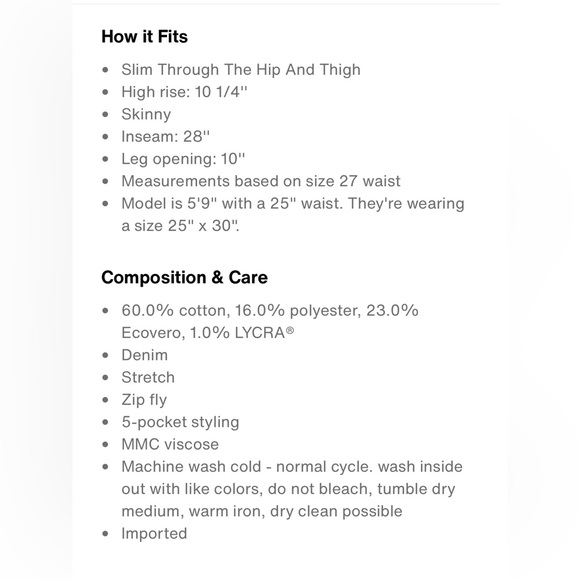 Levis 721 Highrise Skinny Jeans NWOT. Size 27. Retails for $67. - Picture 12 of 14